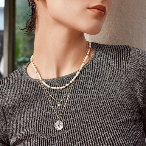 Gold Sphere Pave Necklace